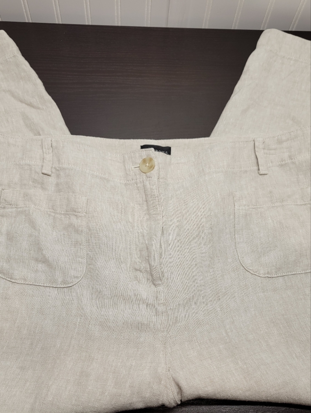 Talbots 100% Linen Petite Plus Cropped Pants Tan Capri 20WP BD1024